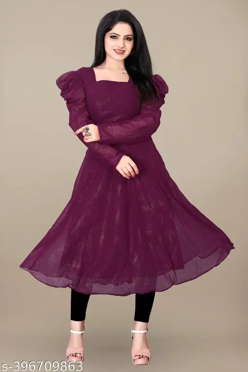 Georgette Printed Kurta and Dupatta set for women, under 299, solid combo, three-quarter sleeves, sizes M-XXXL, Indian origin. Georgette long sleeve Paper-Kurta Black, solid, large sleeves, sizes M-XXXL, Indian origin