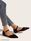 Black suede net bellies for women & girls, buckle pattern, closed back, pointy-toe flat sandals