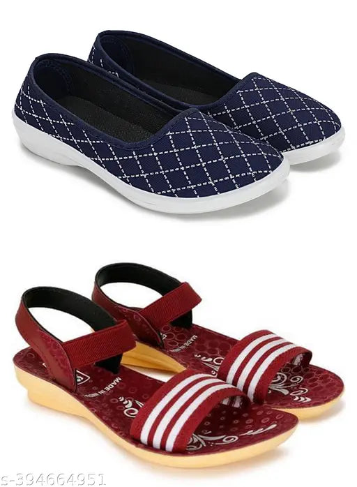 Mesh embellished bellies & ankle loop sandals (2 pairs), VEDAAN women's quality footwear from India