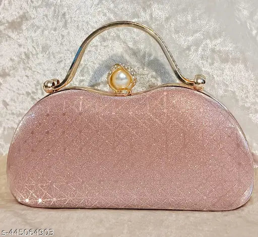 Pink glitter clutch with pearl accents