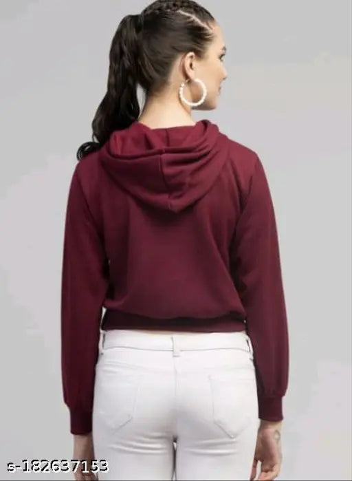 Maroon fleece women's crop sweater with heartbeat print, long sleeves