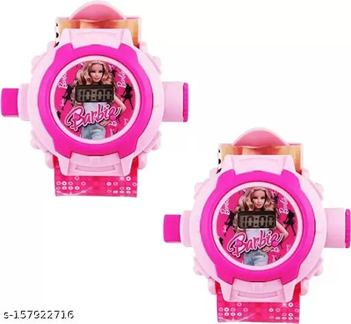 Pink digital watch with Barbie design, suitable for children and as a birthday gift