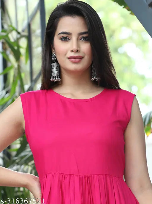 Viscose Rayon sleeveless Gota work kurta for women, single solid color on model