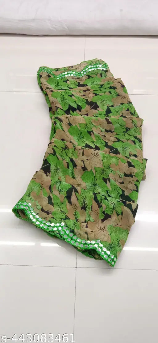 Georgette floral saree with mirror work, suitable for work or Diwali special occasions
