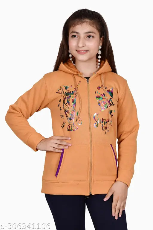 Wool printed hoodies & sweatshirts for girls, warm and comfortable winter clothing, easy wash sizes: 10-11yrs(17in), 11-12yrs(18in), 12-13yrs(19in), Indian origin