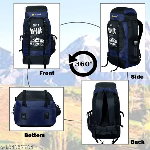 Waterproof polyester UNISEX large laptop backpack for hiking, trekking, camping. Durable and waterproof mountain rucksack with free size dimensions (13cm x 7cm x 24cm). Made in India