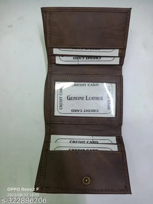 Brown faux leather men's formal wallet (5 card slots), slim design, lightweight for daily use