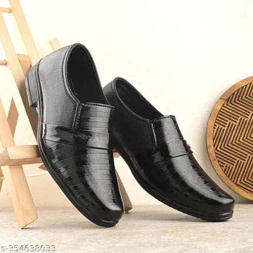 Synthetic leather formal shoes for boys, textured net design, slip-on style by K FOOTLANCE KIDS, ideal for various sizes from 2.5-12 years old
