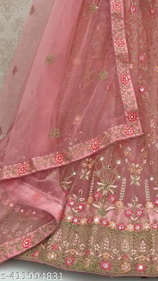 Fancy embroidered net lehenga choli, free size with 2.5m dupatta, ideal for occasions and parties