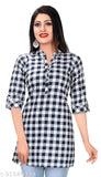 Cotton blend checkered short kurta for women, three-quarter sleeves, Indian origin