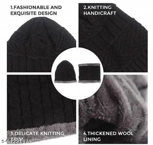 Woolen two-layered Aksmit cap and scarf for men & women, perfect winter wear