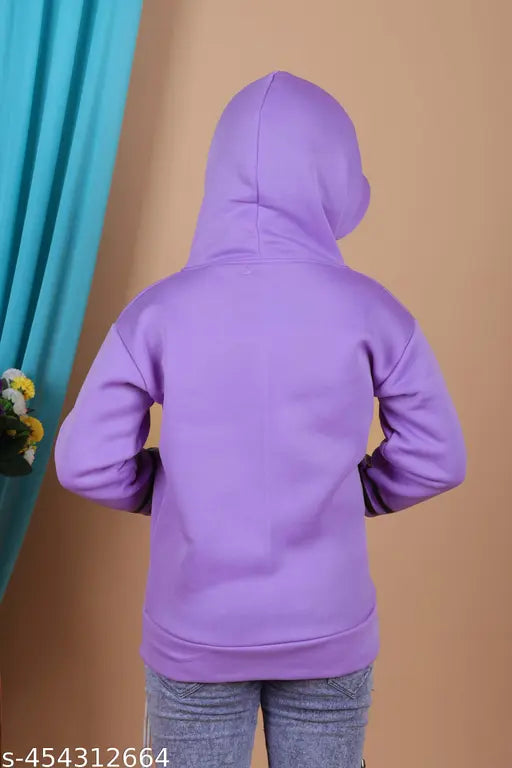 Purple sleeveless wool hoodie for girls, trendy printed design for everyday comfort and style