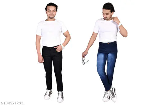 Attractive denim jeans pack for men, solid-colored, size 30 (30x42), India origin