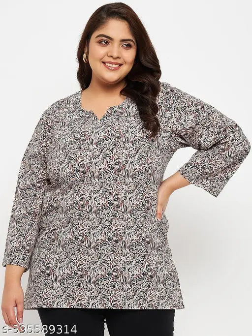 Vinaan Plus Size Women's Rayon Printed VNeck Top - XL, XXL, 3XL, 4XL. Comfortable, versatile, and colorfast casual wear