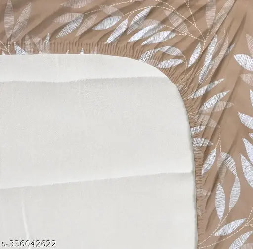 Brown, premium cotton elastic fitted bedsheets with 2 pillow covers for double bed (78x72+10), featuring a botanical print