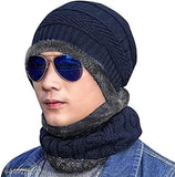 Blue wool beanie set, pack of 2 from India (topa fur pattern)
