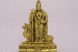 Antique golden Murugan statue, poly resin Indian god idol on pedestal