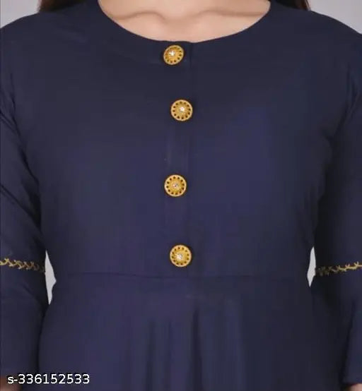 Navy Blue Rayon Flared Round Neck Kurta for Women - classic and comfortable traditional Indian clothing
