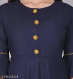 Navy Blue Rayon Flared Round Neck Kurta for Women - classic and comfortable traditional Indian clothing