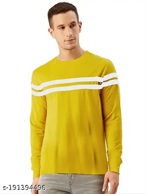 Yellow striped cotton long-sleeve t-shirt by Rodzen, trendy casual wear from India