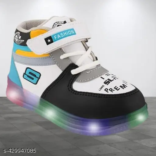 Redburg kids' LED light shoes with a variety of vibrant colors and styles, suitable for both boys and girls. Featuring multiple color options, including a prominent red and blue, these casual shoes are adorned with LED lights for added visibility in low-light situations. This stylish design is perfect for any occasion where kids need comfortable, fashionable footwear with an extra touch of safety