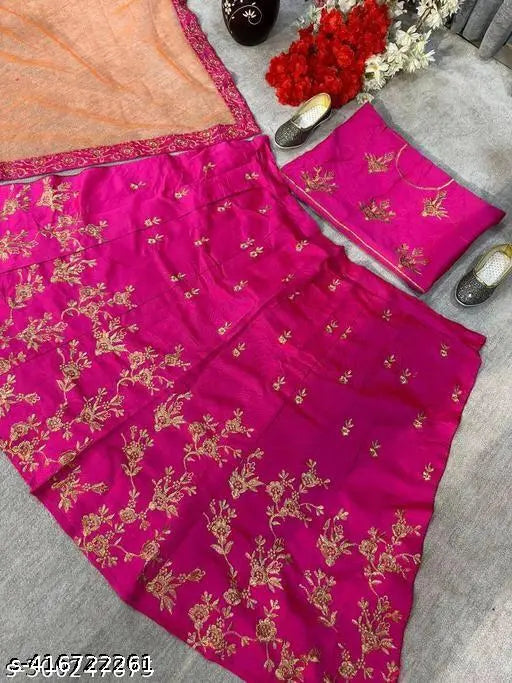 Kids taffeta silk embroidered lengha choli set for traditional weddings and festivals, various sizes from 0-3 months to 14-15 years, Indian origin