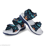 KATS boys fashionable sandal with adjustable Velcro straps, light blue and aqua accents, black sole