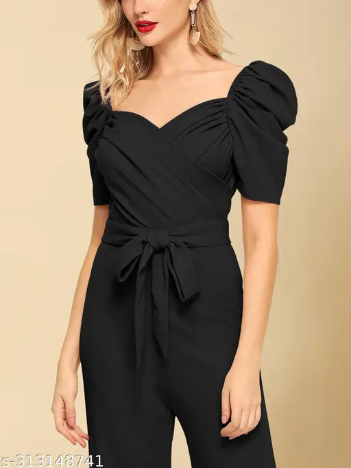 Women's and girls solid maxi polyester jumpsuit, casual-party-ready designer piece from India