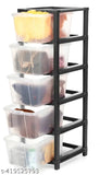 Five-drawer modular storage organizer with plastic drawers, for home office or school use