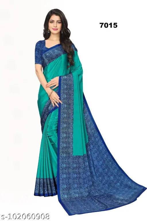 Printed, blue, crape silk saree