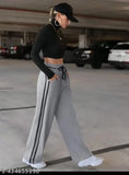 Grey casual jogger pants with trendy horizontal stripes