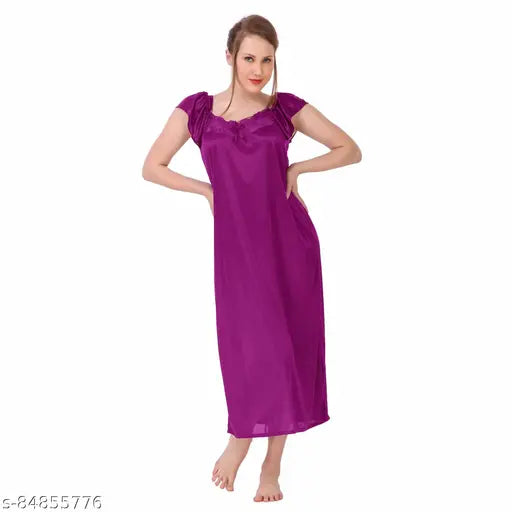 Blue satin nightwear suite set (4pc) - women's satin pyjamas in solid design, featuring a nighty, robe, and top-bottom combo, made in India