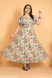 Flower printed chiku-colored Georgette anarkali kurti for women, digital rose print, exclusive plus size design, India origin