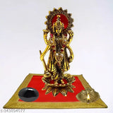 Handmade oxidized white metal embossed golden statue of Lord Vishnu/Narayan standing on lotus flower, Indian craftsmanship for religious ceremonies and home decor