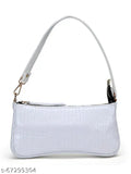 Black leather handbag with white croc texture, zip closure" # use color name and material name