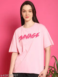 The image shows a person wearing an oversized printed cotton t-shirt for women