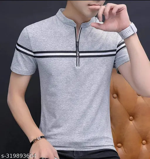 Polycotton men's half sleeve t-shirt, self-design collar neck by RICHCLOTH. Soft and durable 100% cotton jersey fabric with 190GSM. Made in India