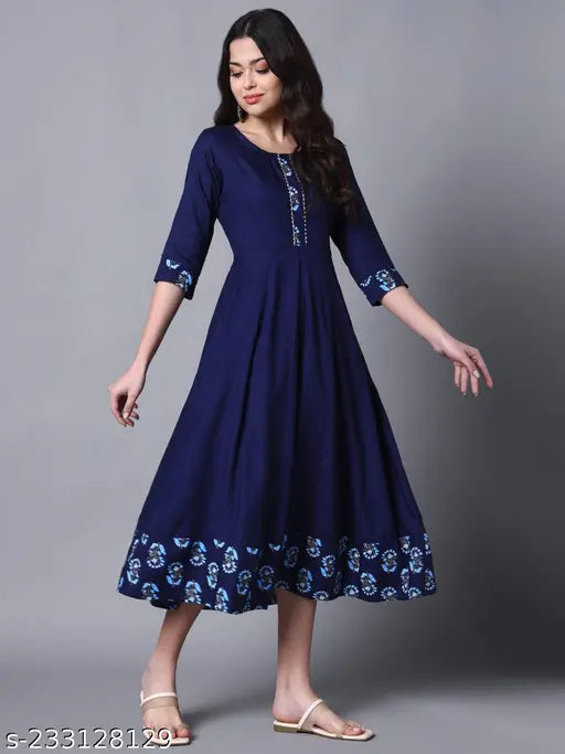 Rayon three-quarter sleeve kurta/kurti, solid design, Indian craftsmanship for special occasions