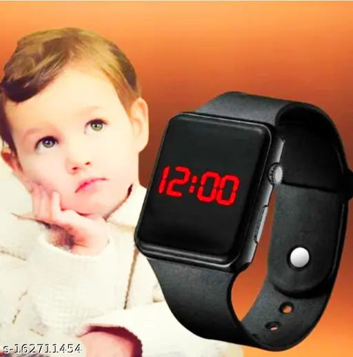 Red light-up digital watch with LED display for kids