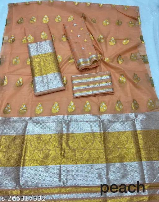 Assamese Zari Woven Cotton Mehkla Chador, free size, on display stand