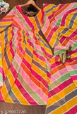 Multicolor Pink Leriya Printed Georgette Long-Sleeve Party Gown with Dupatta Set, women's festive wear ethnic attire, S to XXL sizes available