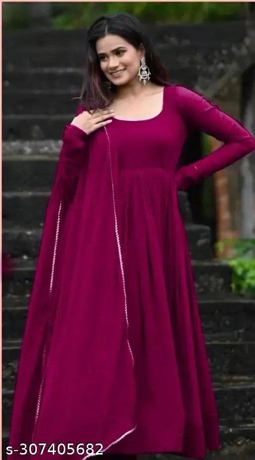 Georgette gown solid, long sleeves, 1N available in sizes S-XXL, Indian georgette fabric with crepe lining, 2m dupatta