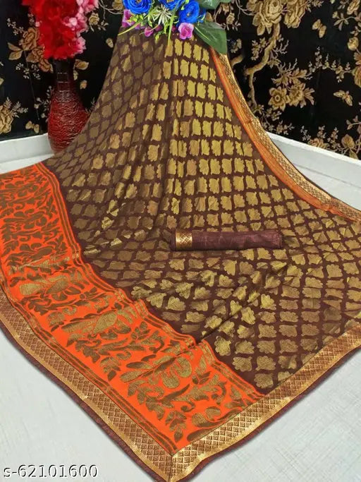 Chiffon Barsso Light Wite saree, cotton blend with solid net print, Indian-made free size