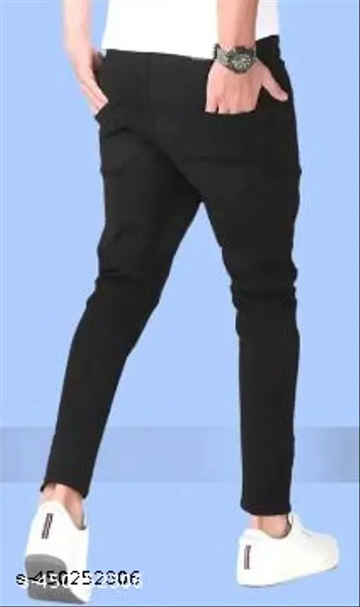 Black men's slim fit knee cut jeans
