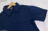 Solid plane button short sleeve t-shirt, free size crop top from Rawat fashion, focus on waist styling