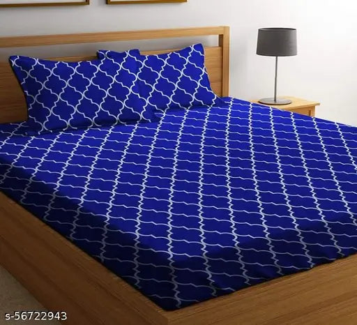 Glace cotton king size fitted bedsheet with elastic & 2 abstract pillows, superfine quality for adults