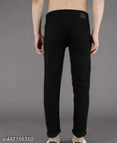 Black denim men's jeans, solid pattern by CAMFITS. New design, sizes: 28, 30, 32 (waist 28/30/32, length 40in, hip 30/32/34)