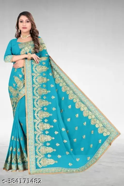 Light blue georgette saree with intricate embroidery design