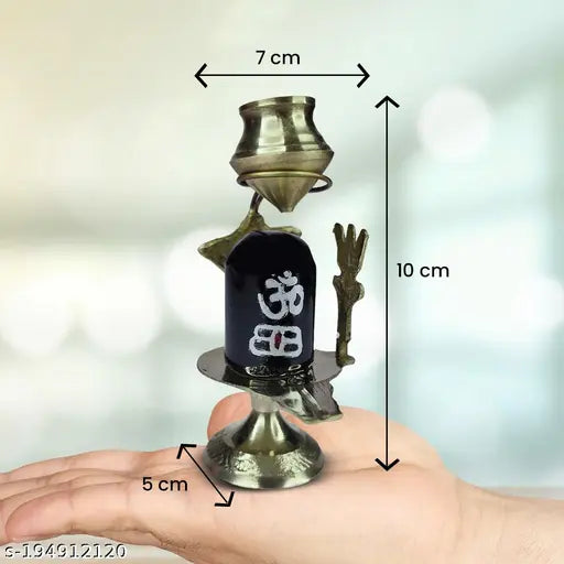 Haridwar Divine Brass Adi Shankara Shivling, natural stone with jaladhari lota kalash for home temple puja/pooja/jalabhishekam. Dimensions: 7cm L x 10cm H x 5cm B. One of a kind Indian temple accessory