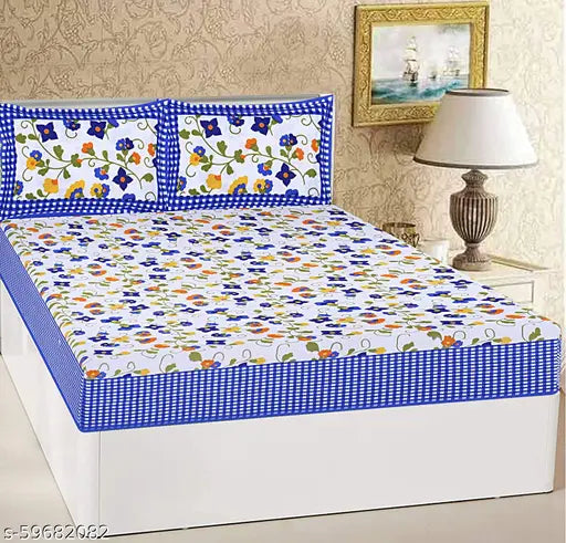 Cotton king size flat sheets for double bed in 3D printed design, ideal for adults by MEEJOYA JAIPUR, durable and breathable, pack includes 2 pillow covers, made in India